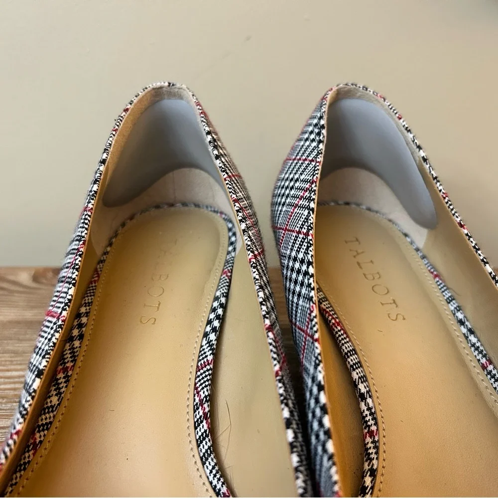 TALBOTS LACEY PLATFORM WEDGE - HEEL RED, BLACK & WHITE PLAID